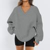 Ladies Long Sleeve Solid Color V-neck Sweatshirt