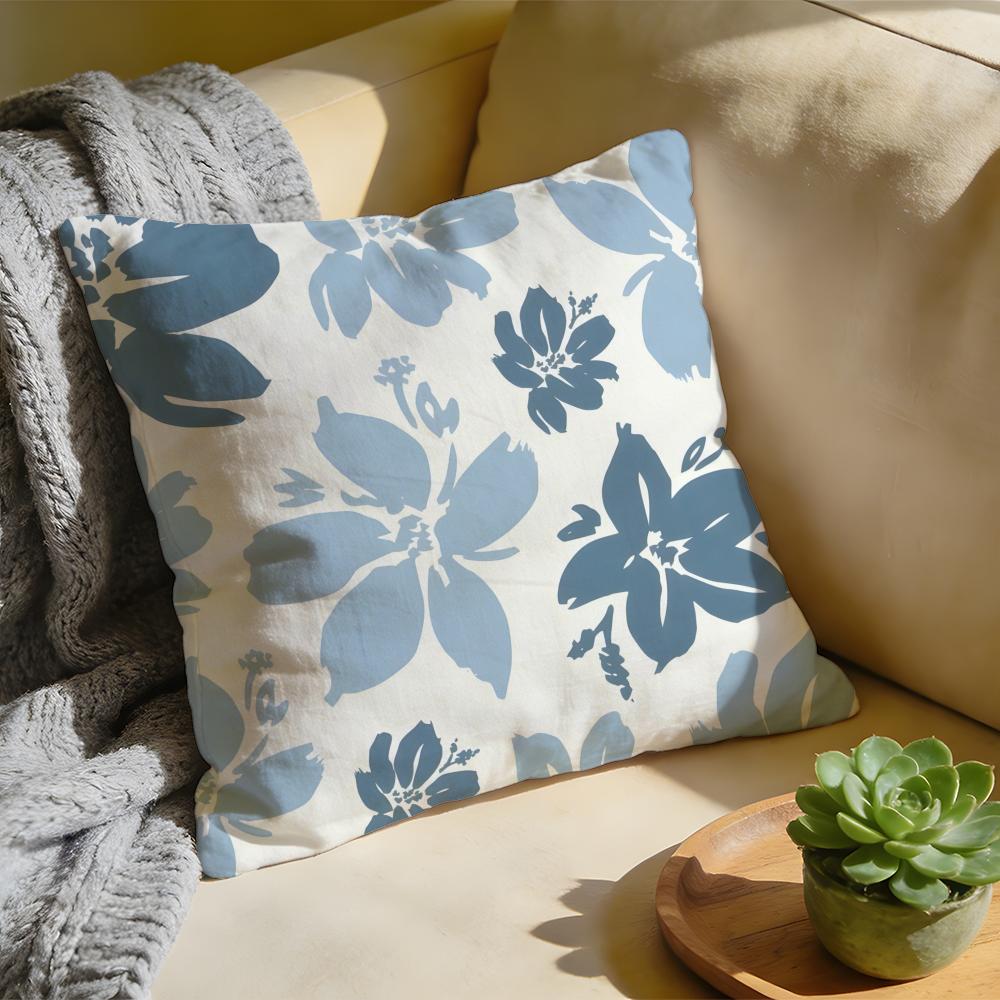 Cushion Cover Washed Linen Soft Breathable Decorative Case for Sofa Home Pillow cover Elegant Blue Floral