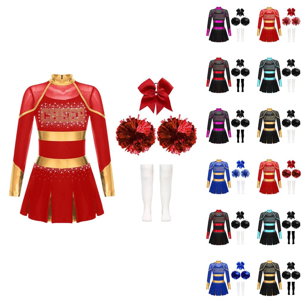 Детский модный костюм для чирлидинга и косплея, комплект (Платье + Аксессуар для волос + Цветок для руки + Носки)