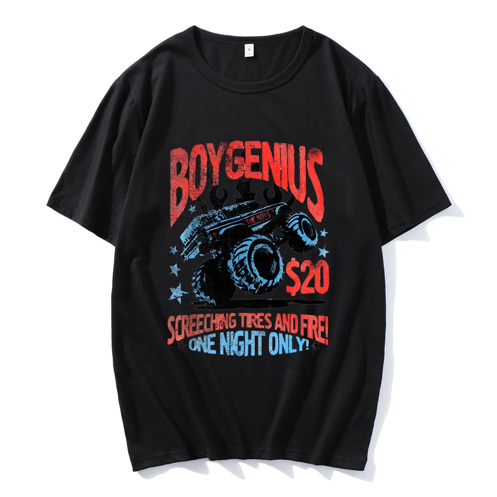Винтажные футболки Monster Truck 20$ Boygenius Футболки Boygenius Screeching Tires and Fire на лето Унисекс с коротким рукавом