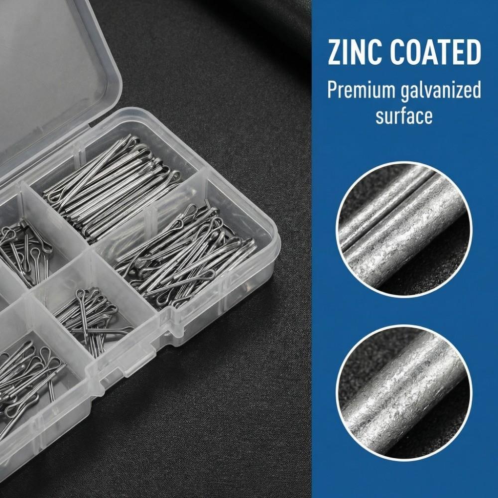 175Pcs Galvanized Steel Split Pin Set Assorted Sizes 175-piece Steel Fasteners Set Open-type Hard-shell Fastening Pins Kit