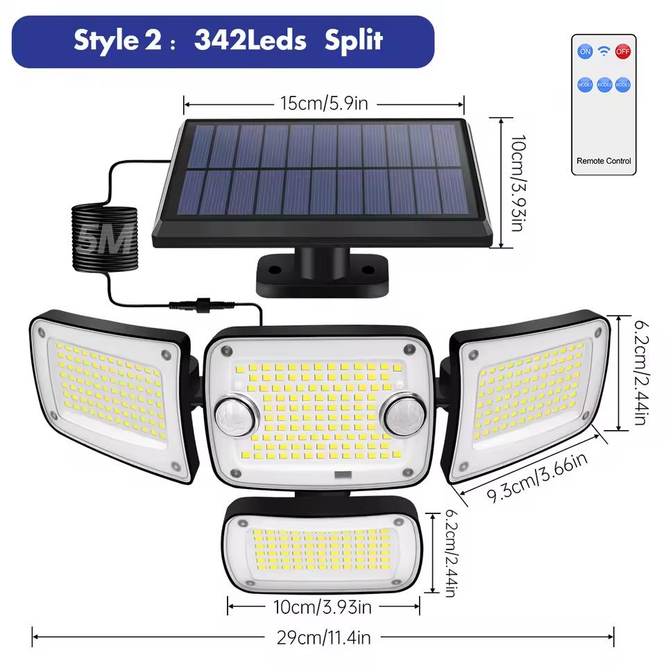 Outdoor Solar Lights 224/342LEDS Dual Induction Solar Motion Sensor Lights Solar Wall Lamp With 3 Modes Waterproof Flood Lights
