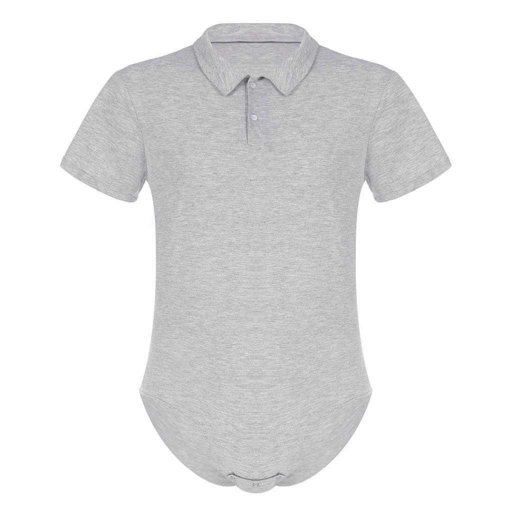 Mens Turn-down Collar Crotch Shirt Bodysuit Romper Tops T-shirt Plus Size