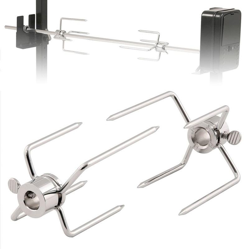 1set Stainless Steel Rotisserie Meat Forks Clamp Grill Meatpicks Barbecue Skewer With Locking Screw Quick Adjustments BBQ Tools