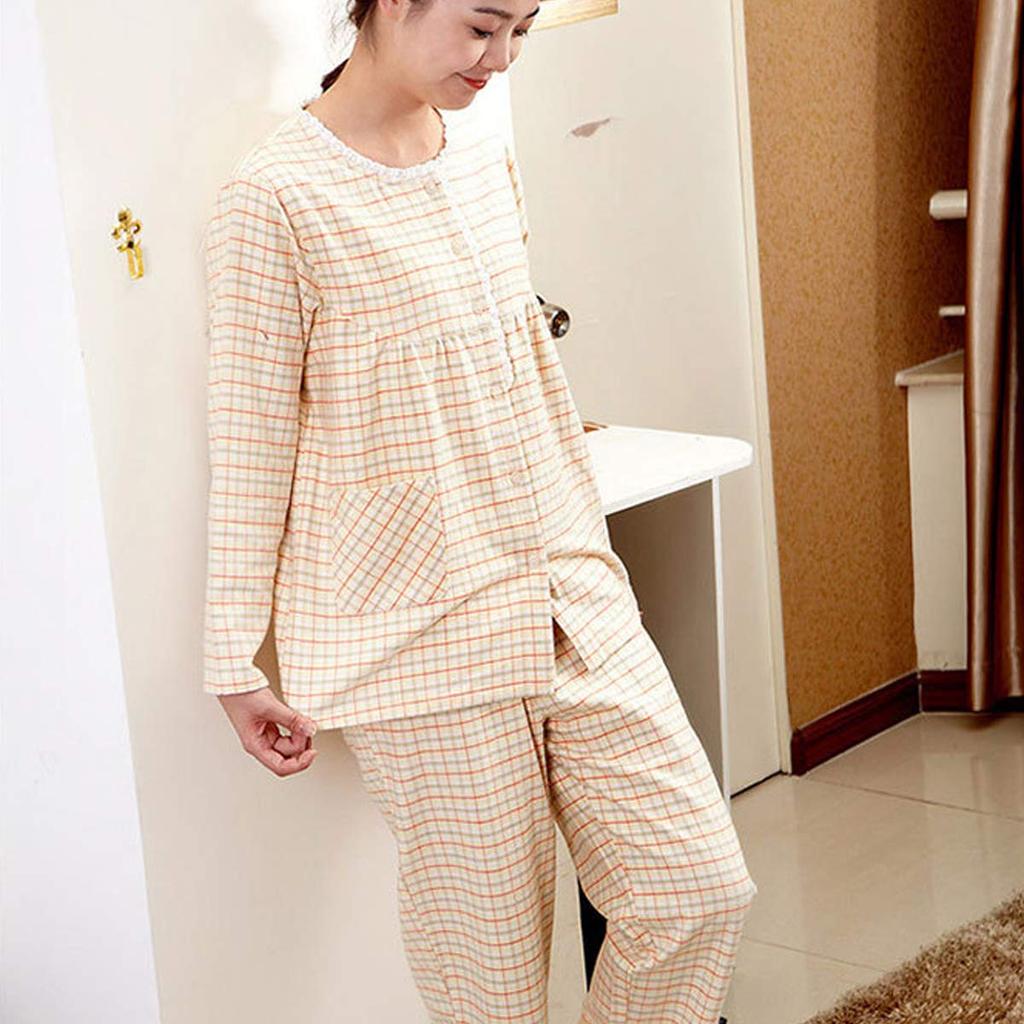 Maternity Nursing Front Heat Nursing Waist Adjustment Childbirth Top and Bottom All Seasons [HOME WAY] Pajamas, Clothes, Opening, 100% Cotton,