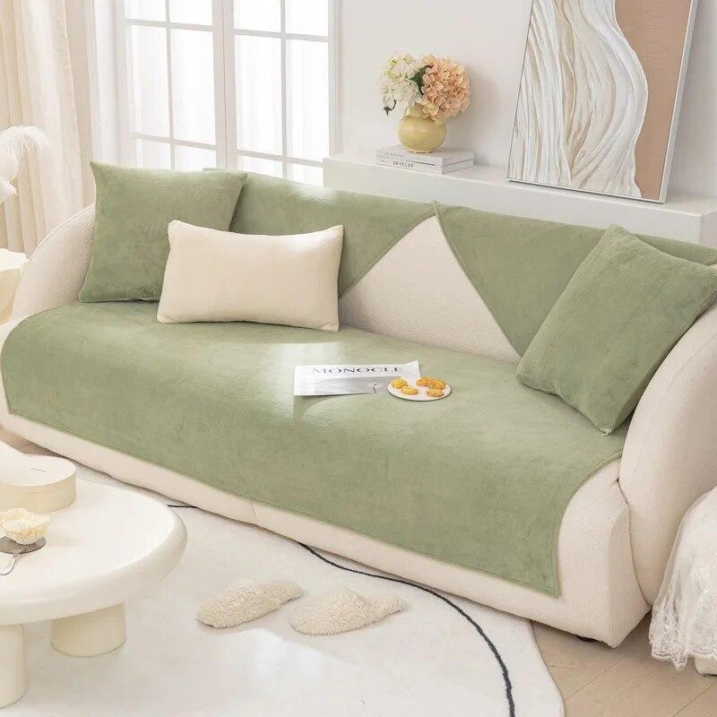 Мягкий стеганый плюшевый бархатный секционный чехол для дивана, толстый нескользящий диван-полотенце, однотонный короткий плюшевый чехол для дивана для гостиной
