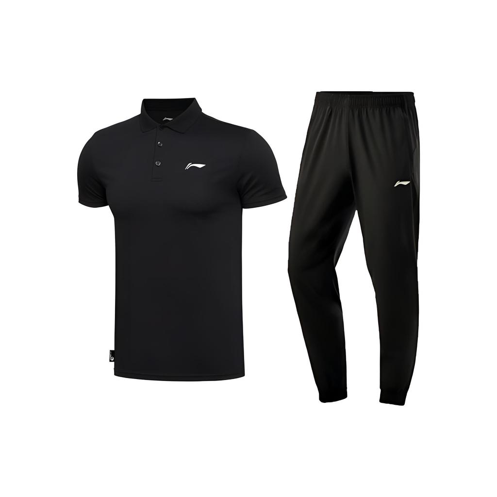Li Ning Logo Print Дышащий повседневный спортивный костюм Мужской костюм Черный APLT197-2+AYKT415-1