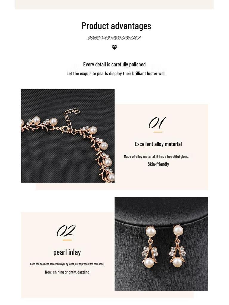 Корейский жемчужный набор ожерелья и серег для невесты - Модная бижутерия из гальванизированного сплава