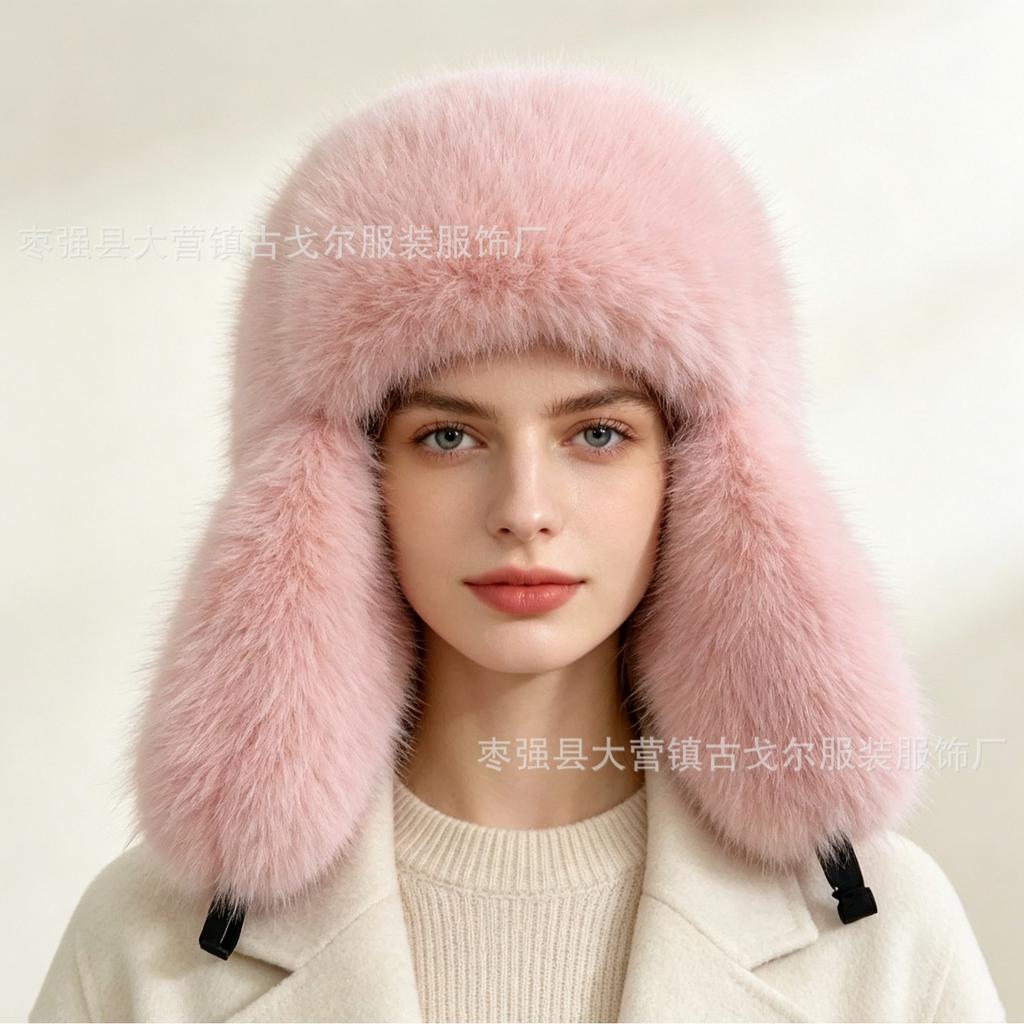 Full hairy Lei Feng hat female thickened warm windproof imitation fur fox hair snow hat ear protector male winter