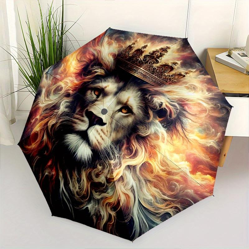 1pc Lion's Crown Amidst Celestial Flames Automatic Opening and Closing Umbrella, Lightweight 3-Fold, With Cute Cartoon Characters, Suitable for H