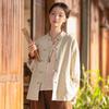 Women Chinese Style Shirts Tops Stand Long Sleeve Button Solid Color Blouses Spring Loose Shirts
