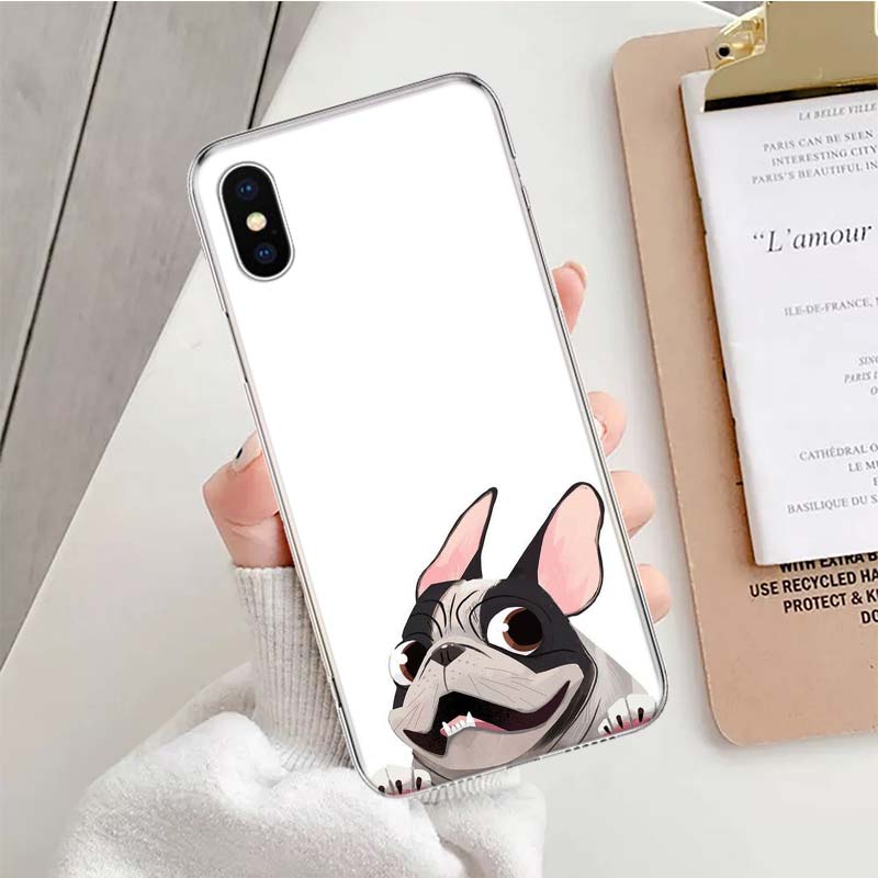 Мопс Французский бульдог животное Мягкий чехол для телефона Для IPhone 11 17 Air 16E 16 Pro Max 15 + 14 Plus 13 Mini 12 Apple 7 SE 8 Fundas Co