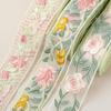 1Yard Pink Green Leaves Flower Lace Fabric DIY Clothes Embroidered Lace Trim Accessories