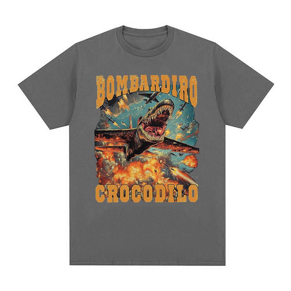 Bombardiro Crocodilo Funny Crocodile Plane Bomber Meme Graphic T-shirt Men's Women Clothing Casual Cotton Short Sleeve T Shirts
