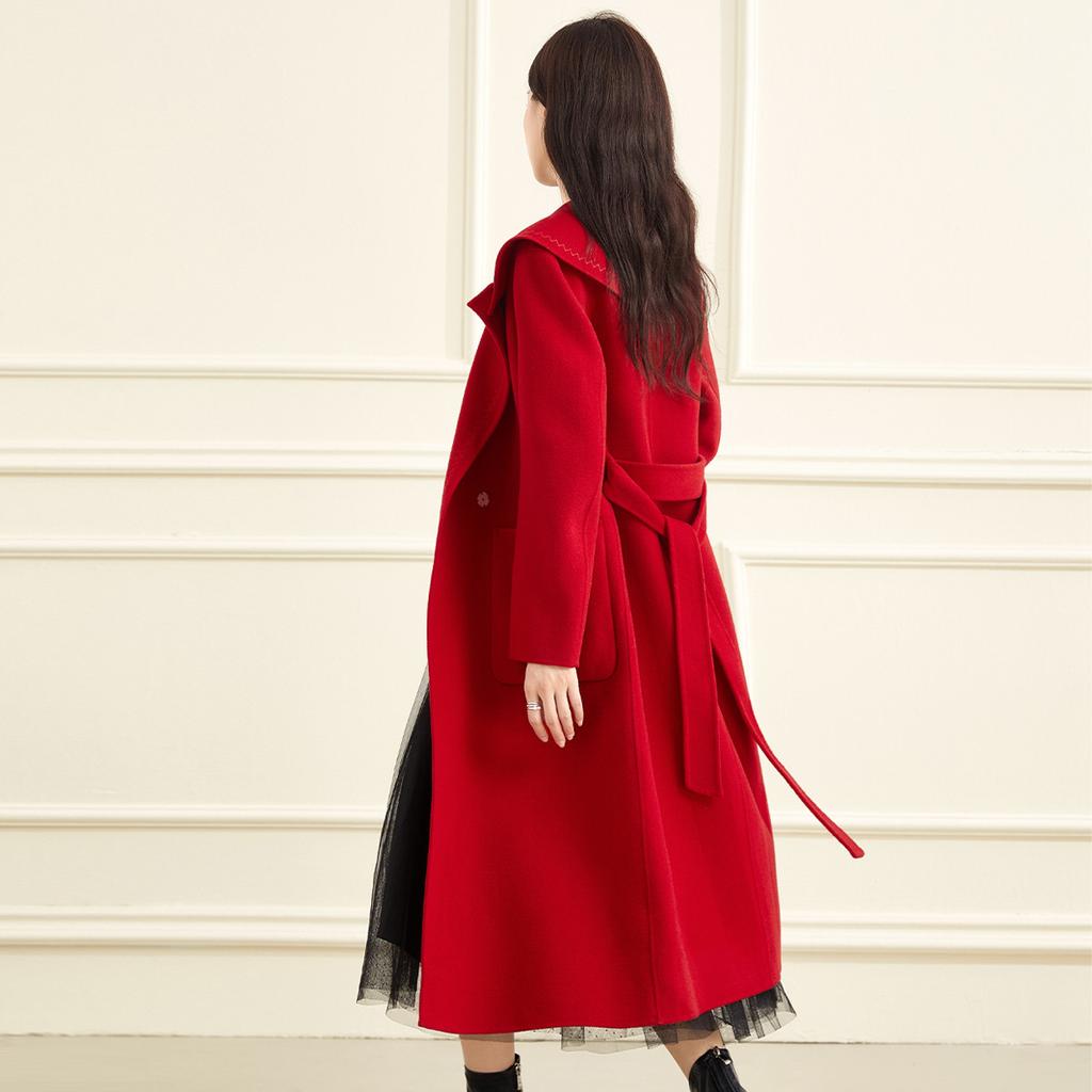 [Sheep Wool] Autumn/Winter Collar Double sided Knitted Long Women's Sweater Coat