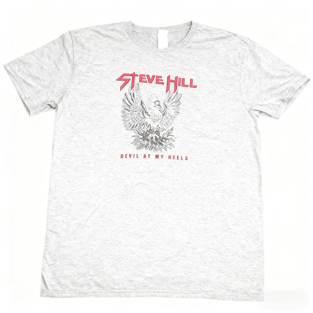 Steve Hill Black Steve Hill T-Shirt with Eagle Graphic & Devil At My Heels Print Rock Music Unisex Fashion Casual Loose T-Shirt