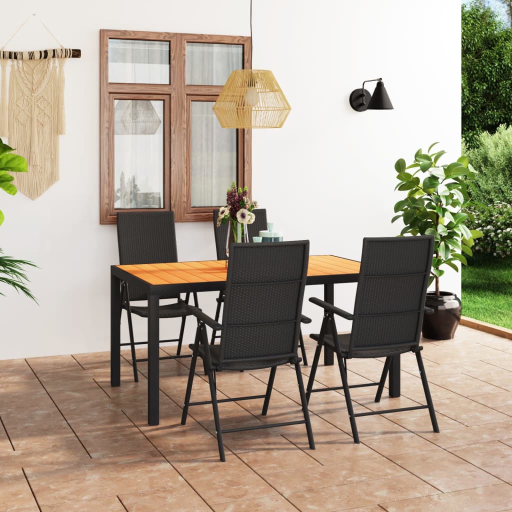 5 Piece Garden Dining Set in Black and Brown