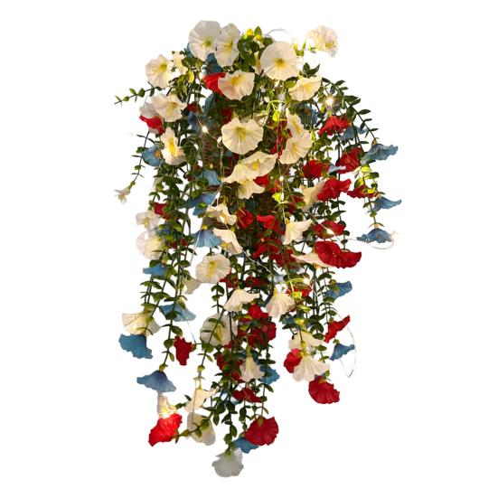 Outdoor Party Decorations Patriotic Hanging Basket, Red White Blue Artificial Flowers for America's Home Decoration 250th Anniversary, UV Fade