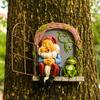 17cm Gnome and Frog Yard Sculpture Unique Tree Art for Outdoor Decor