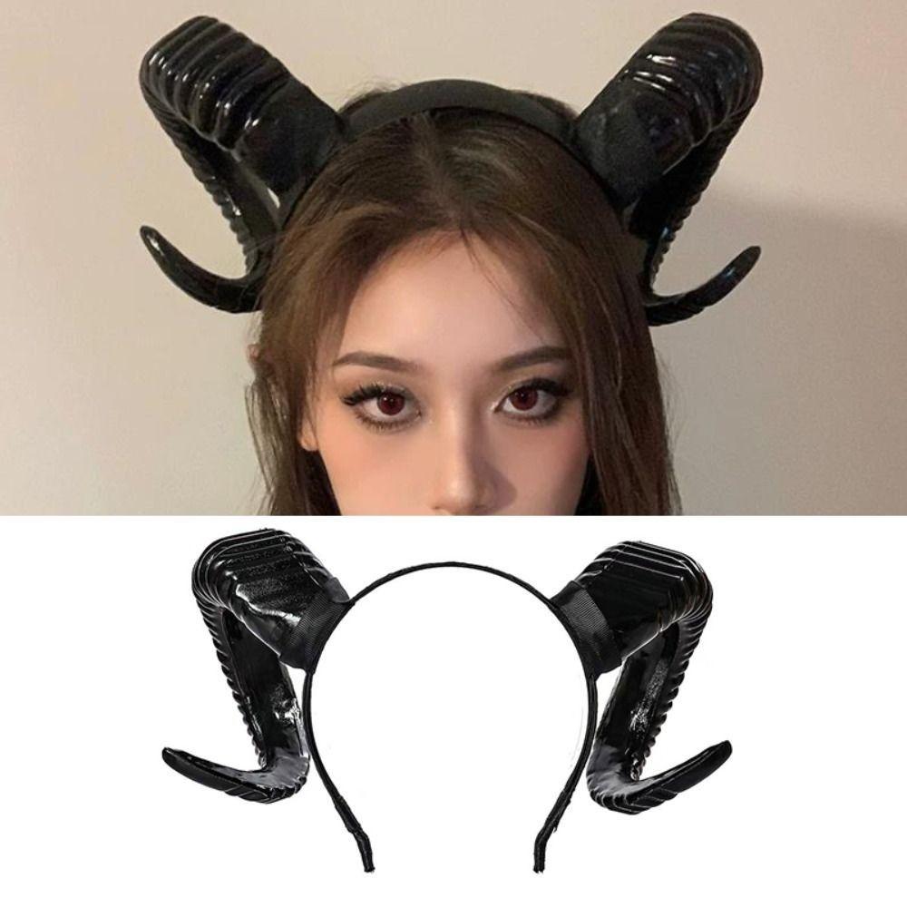 Realistic Halloween Devil Headband Artificial Goat Horn Hair Hoop Black Demon Horn Headwear  Stage