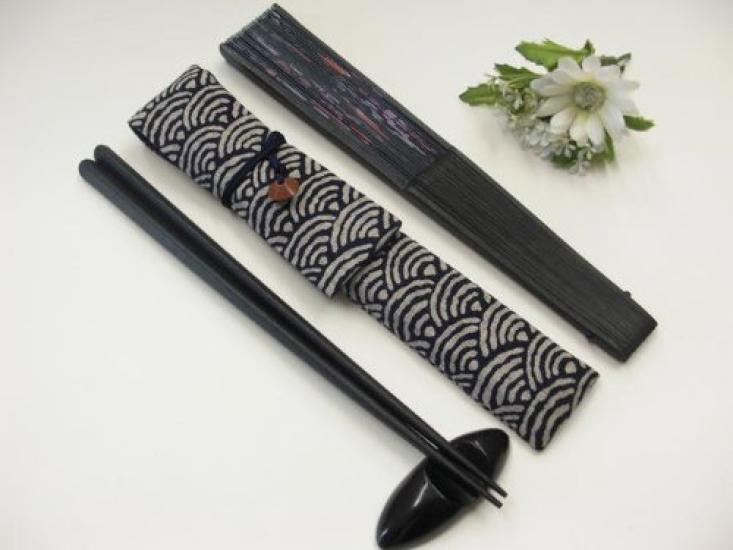 Handmade Workshop FUJITA Folding Fan Case with Seigaiha Pattern In Navy Also Great As a Chopstick Folding Fan Folding Fan Chopstick Japanese Japanese