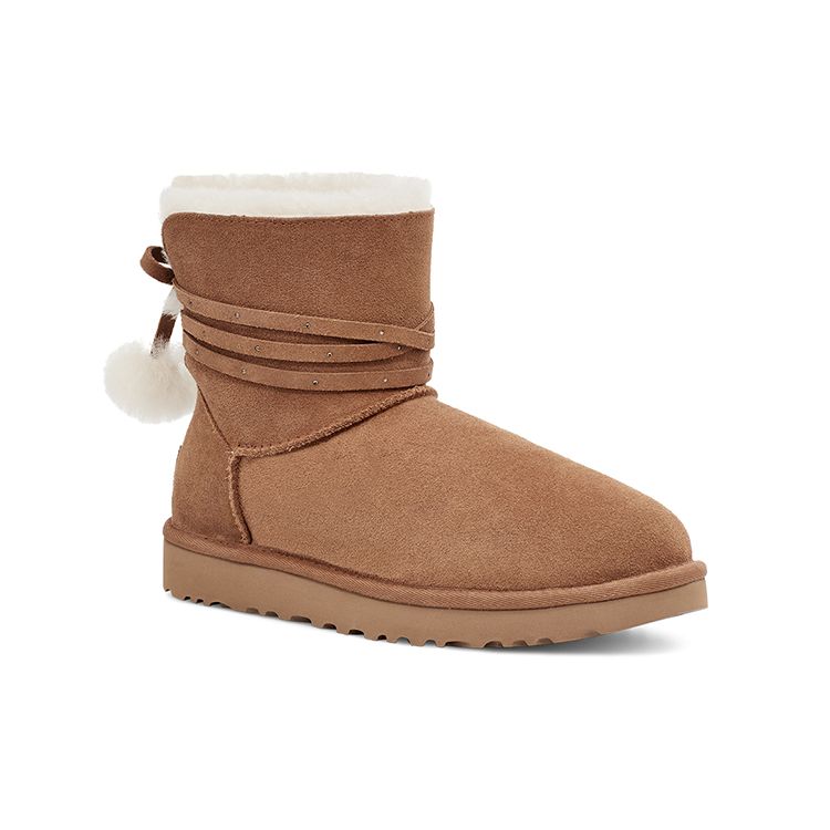 UGG Теплые и прочные мини-ботинки Bailey с бантом Pom, женские короткие зимние ботинки каштанового цвета 1125382-CHE