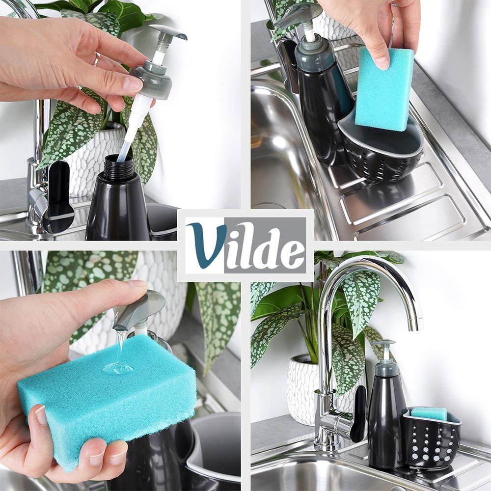 Dishwashing liquid dispenser with sponge container black 370 ml