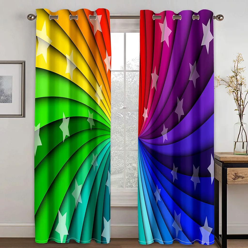 Дешевые ослепительные радужные красочные современные высокие затемняющие оконные шторы для гостиной спальни декор затемняющий материал драпировка новый