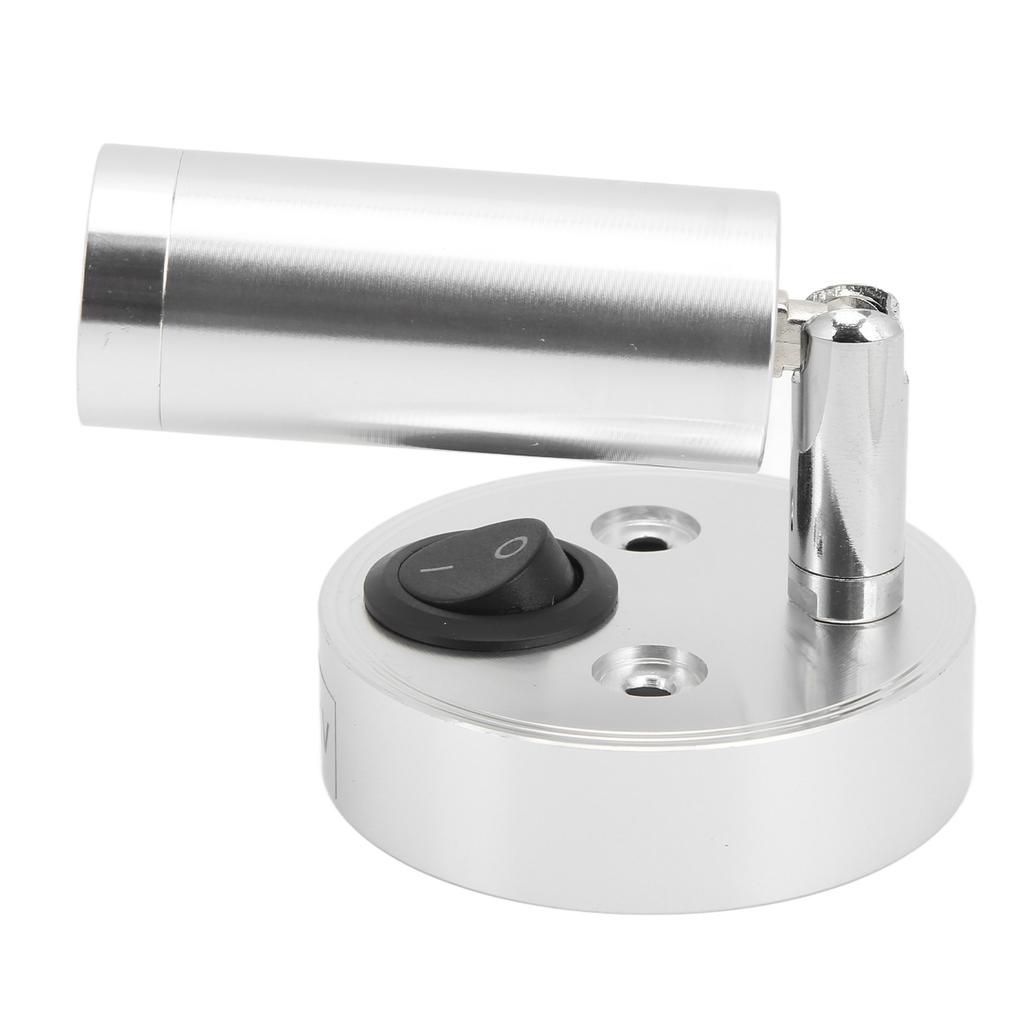 12‑24V 3W LED Reading Light Bedroom Bedside Lamp Chrome Aluminum Alloy for Boat RV SUV Trailer Silver Neutral White