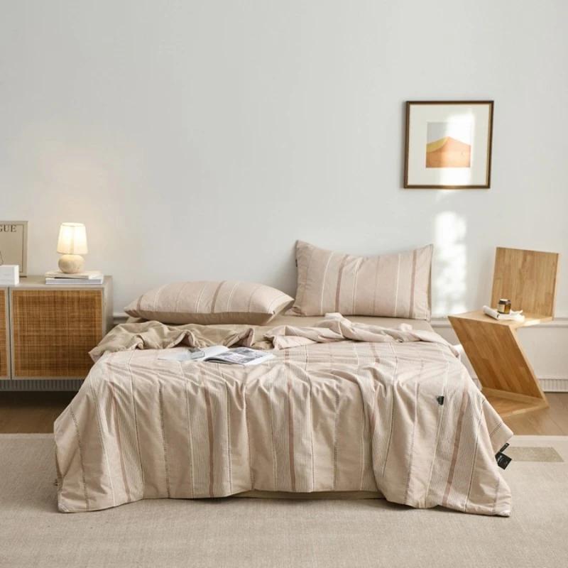 Новое однотонное простое полосатое летнее одеяло для дома с кондиционером, хлопковое летнее одеяло серии ваби, комплект из четырех предметов