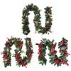 180/270CM Christmas Artificial Pine Garland with Bow Red Berries Pinecone Faux Pine Needle Rattan Mantle Fireplace Porch Hanging Decoration