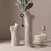 Ins Decoration Ceramic Small Vase Modern White Tree Stump Shape Ceramic Vase for Home