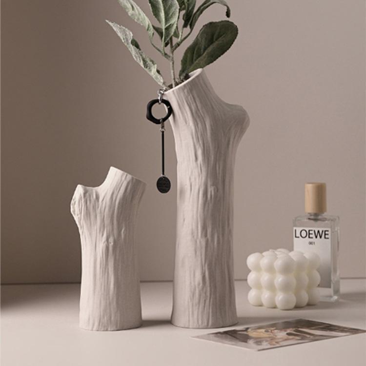 Ins Decoration Ceramic Small Vase Modern White Tree Stump Shape Ceramic Vase for Home