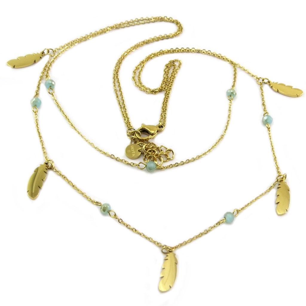 Les Trésors De Lily [P7867] - Designer Necklace 'Boho' Steel Green Gold - 12x4 Mm