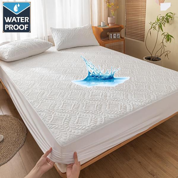 High Quality Quilted Embossed Waterproof Mattress Protector Fitted Sheet Style Bedding Cover Thick Soft Pad for Bed Bedspread with Elastic