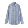 Lady Long Lantern Sleeve Stand Collars Classic Striped Tops Spring Autumn Blouse Woman Shirt Plus Size