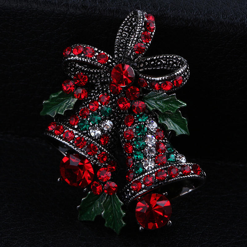 Christmas Vintage Bells Brooch Xmas Tree Shape Pins For Women Men Colorful Rhinestones New-Year Jewelry Garment Accessories