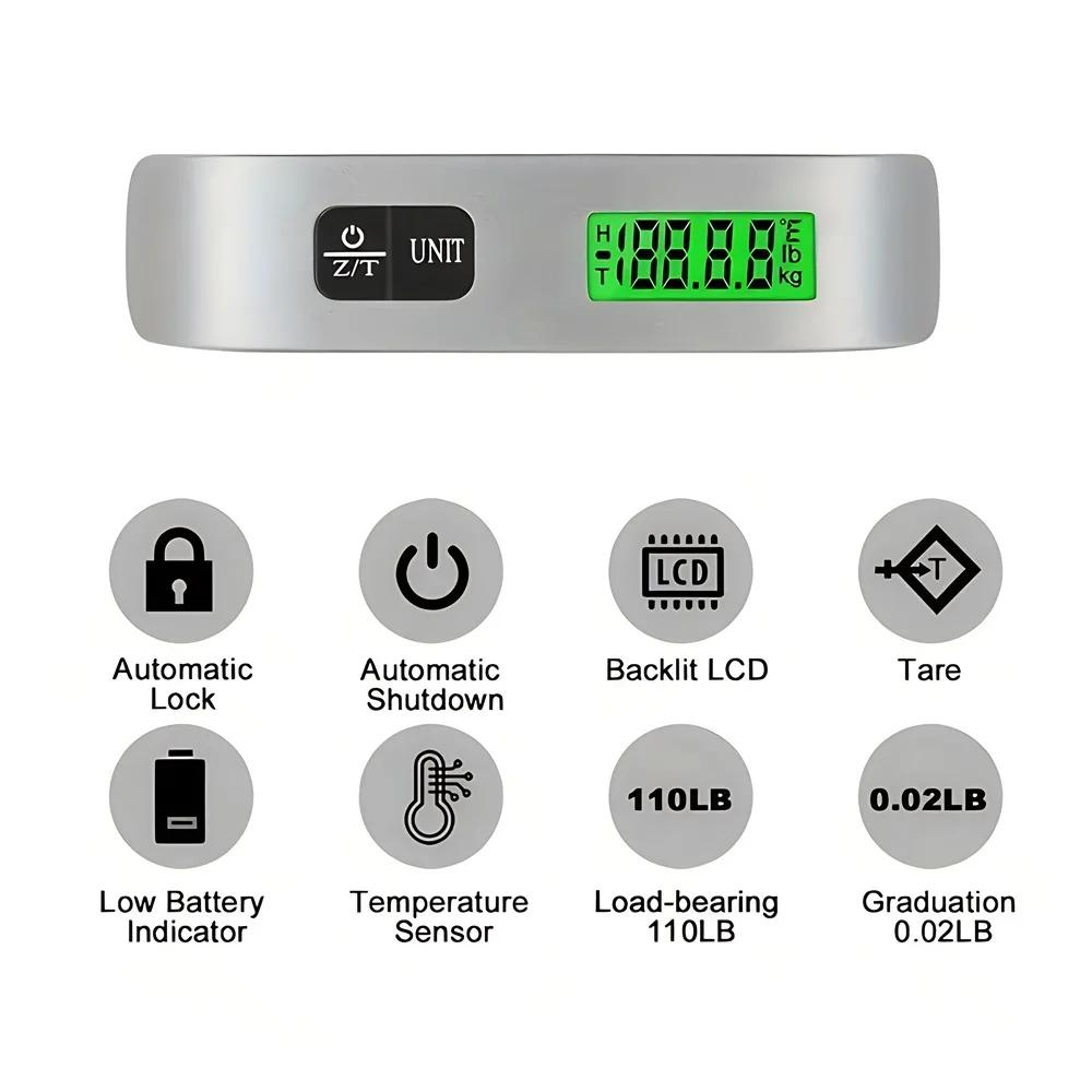50кг-110фунтов Цифровые электронные весы Ручная кладь Покупки Рыбалка Путешествия Багаж и сумки На открытом воздухе Супермаркет