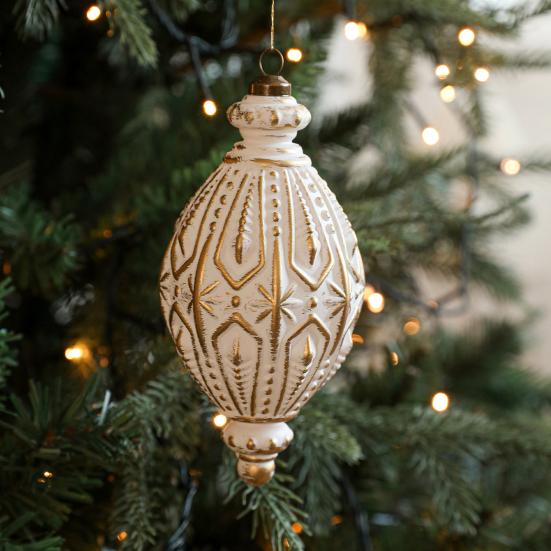 Christmas Ornaments White And Golden Vintage Ball Finial Christmas Tree Ornaments Shatterproof Plastic Farmhouse Hanging Decor
