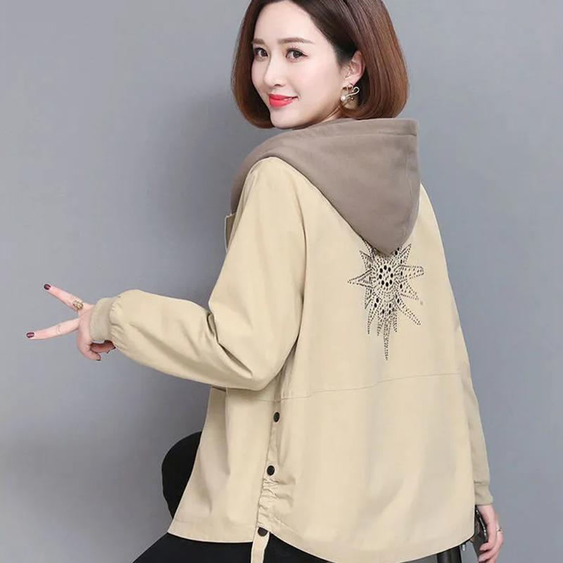 Женская весенне-осенняя свободная куртка с капюшоном, однотонная, удобная двухслойная короткая ветровка