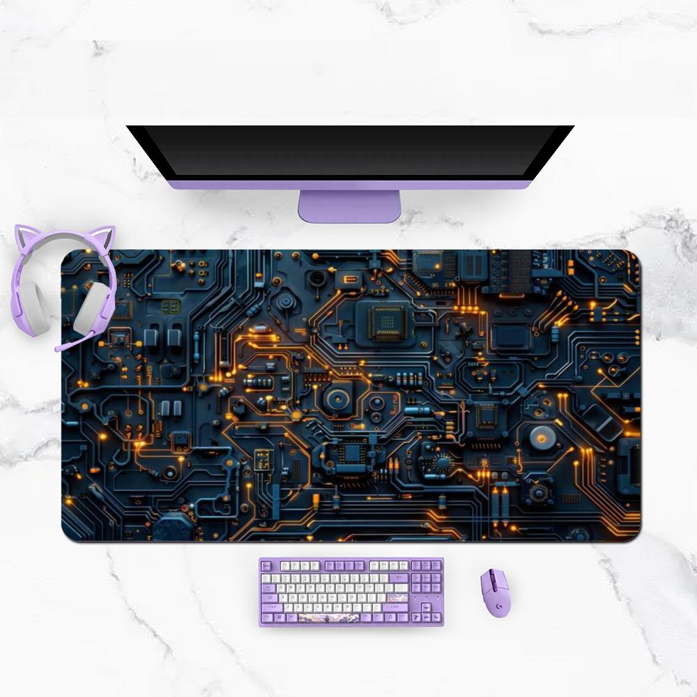 Sci Fi Circuit Tech Panel Large Size Mouse Pads Table Mat Improves Control Smoothness During Bedroom Laptop Manipulation