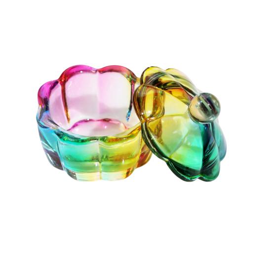 Nail Art Dappen Dish with Lid Acrylic Powder Container Holder Liquid Love Heart Square Flower Octagonal Faux Crystal Glass Cup Bowl