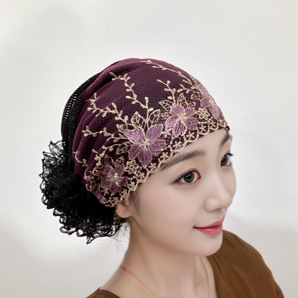 Embroidered Flowers Beauty Lace Curling Hat Breathable Mesh Lace Pullover Cap  Outdoor