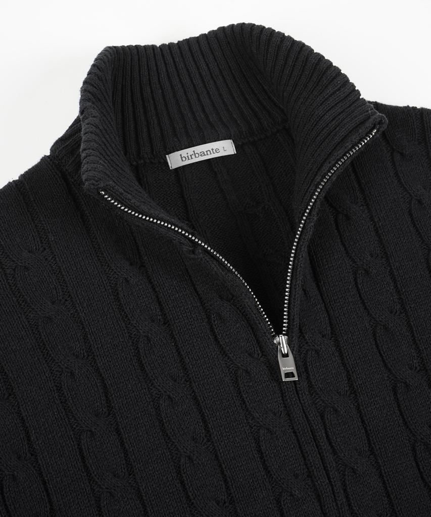 BIRBANTE Washable Cotton Cable Two-Way Knit Zip-Up - Black