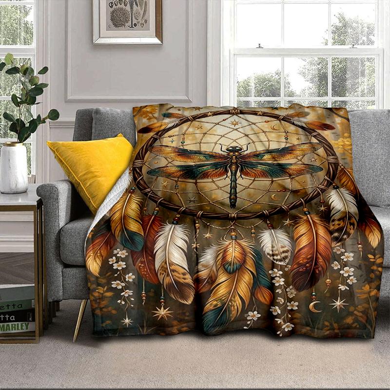 Dreamcatcher Dragonfly Music Feathers Blanket Flannel Blanket Throw Blanket Sofa Cover Blanket Soft Premium Blanket Picnic Blanket Tv Blanket Gifts