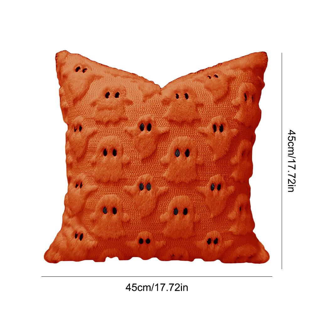 Halloween Plush Faux Fur Pillowcase Comfortable Ghost&Pumpkin Pillow Cover Throw Pillow Cover for Sofa Couch Bed Living Room