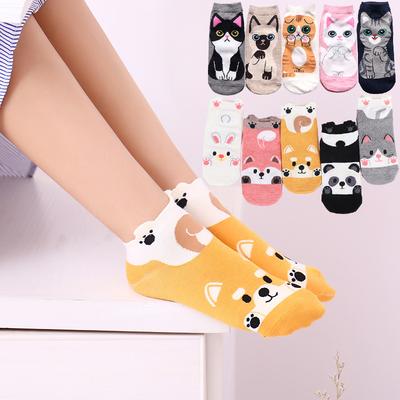 Кавайные женские короткие носки Смешные милые мультяшные животные кошка собака лиса панда кролик высококачественный хлопок харадзюку повседневные носки до щиколотки носки