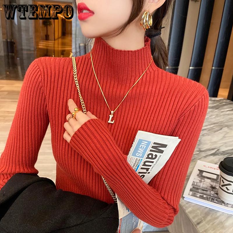 Твердые тонкие свитера, женские вязаные пуловеры, верхняя одежда с высоким воротом и длинными рукавами, джемперы