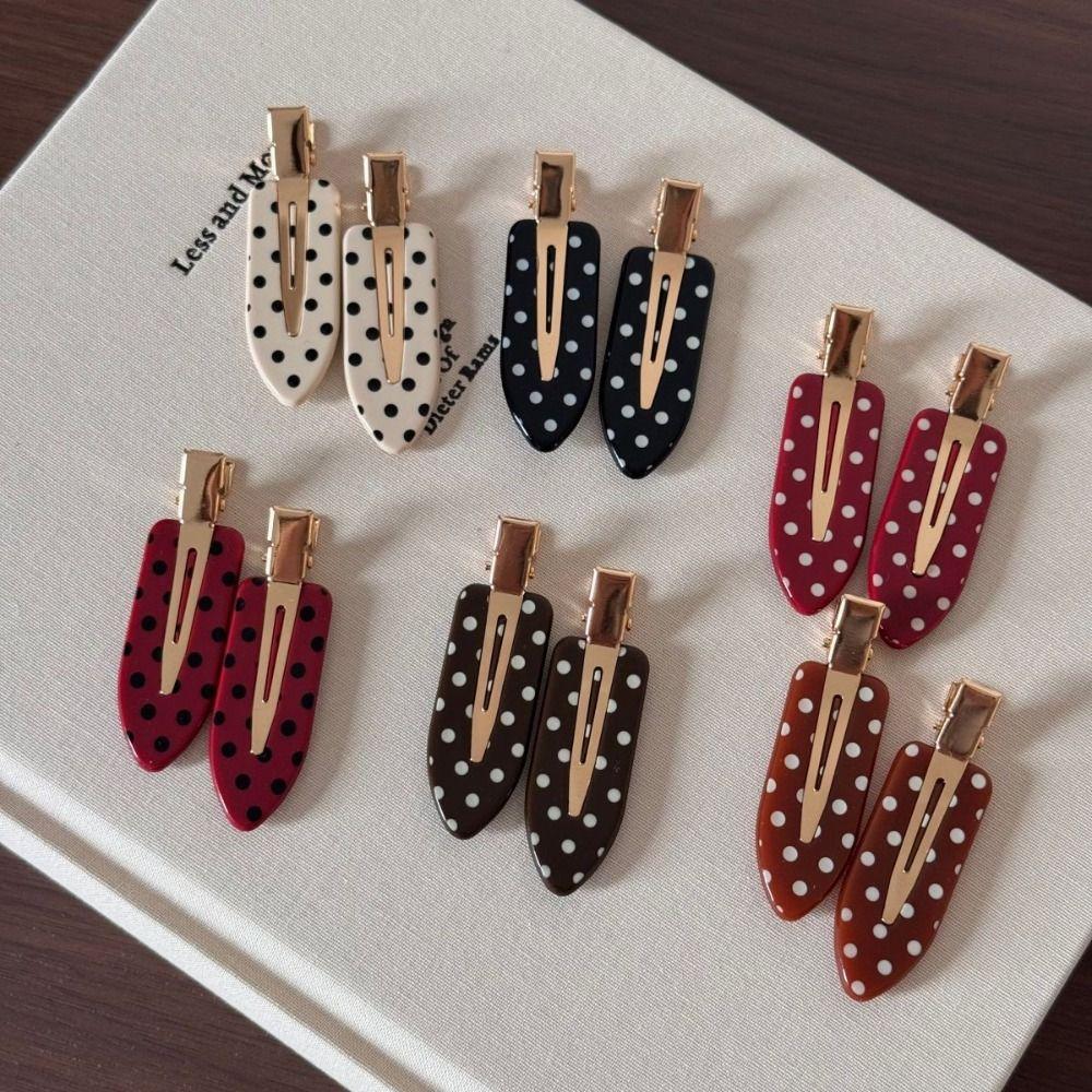 Black White Acetate Seamless Hairpin Wave Point Side Clip Retro Polka Dot Hair Clip  Daily Wear