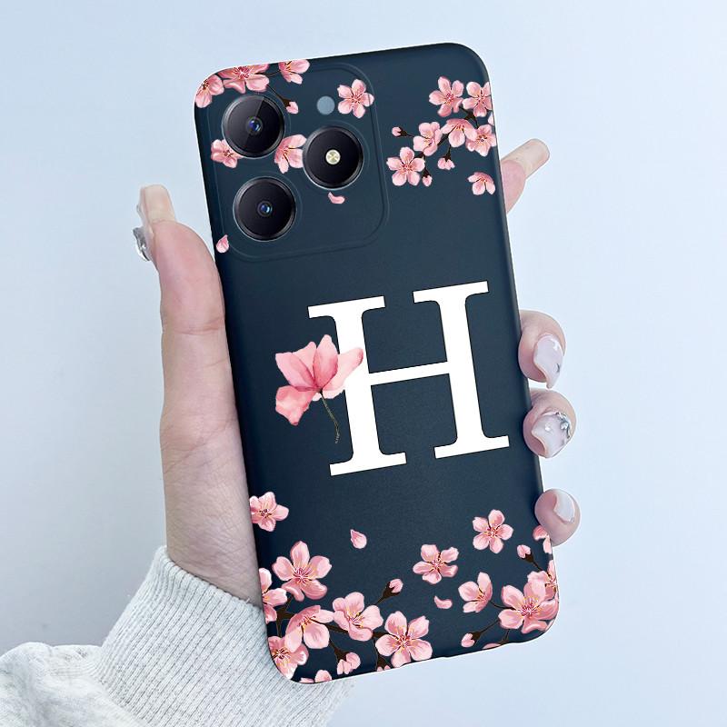 Милый Чехол с Цветочным Принтом для Realme C63 C61 Чехол из ТПУ для Realme Narzo N63 RMX3939 RMX3930 Мягкий Силикон Модный Чехол с Буквами